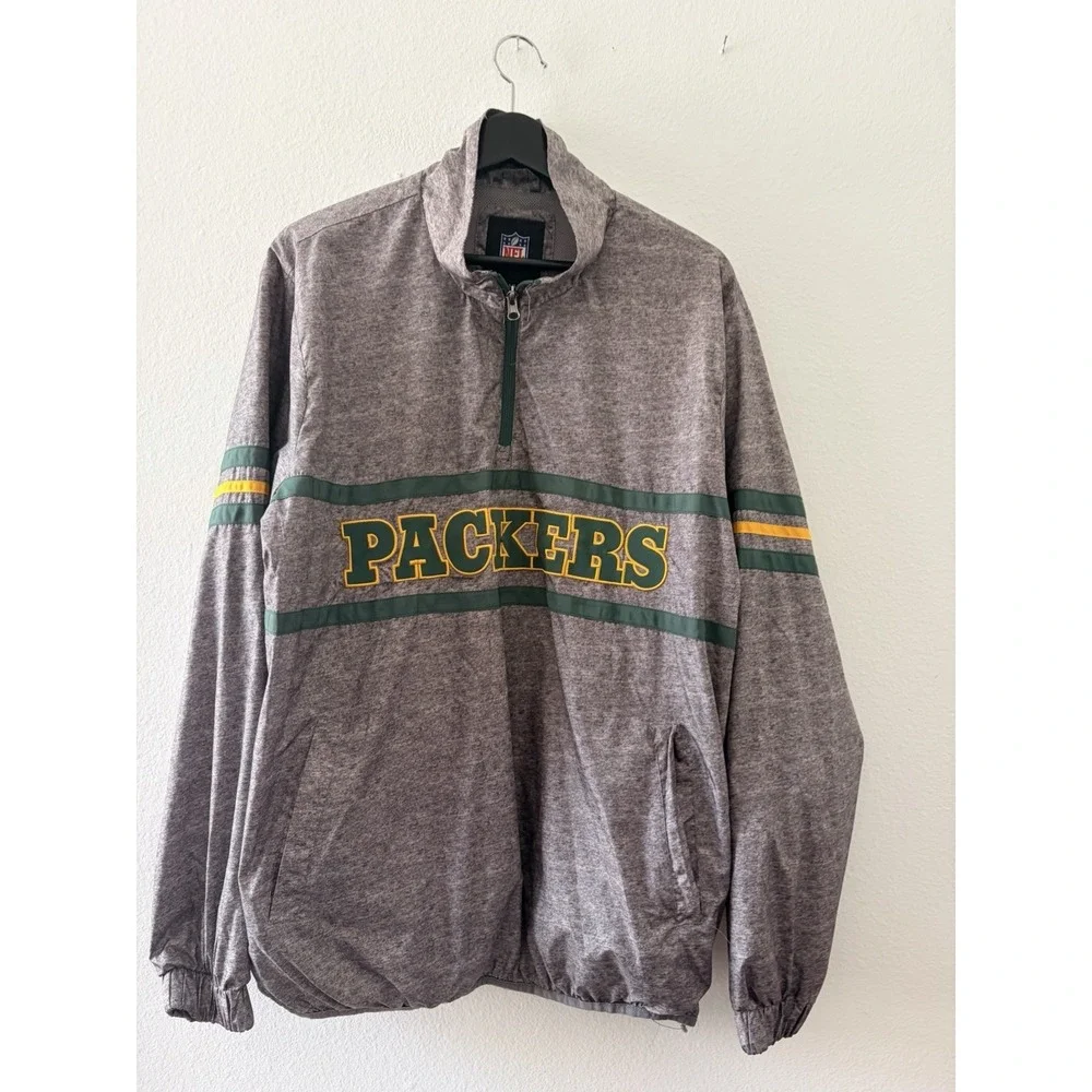 NFL Team Apparel Green Bay Packers Quarter Zip Pullover Jacket Men's Large Grey